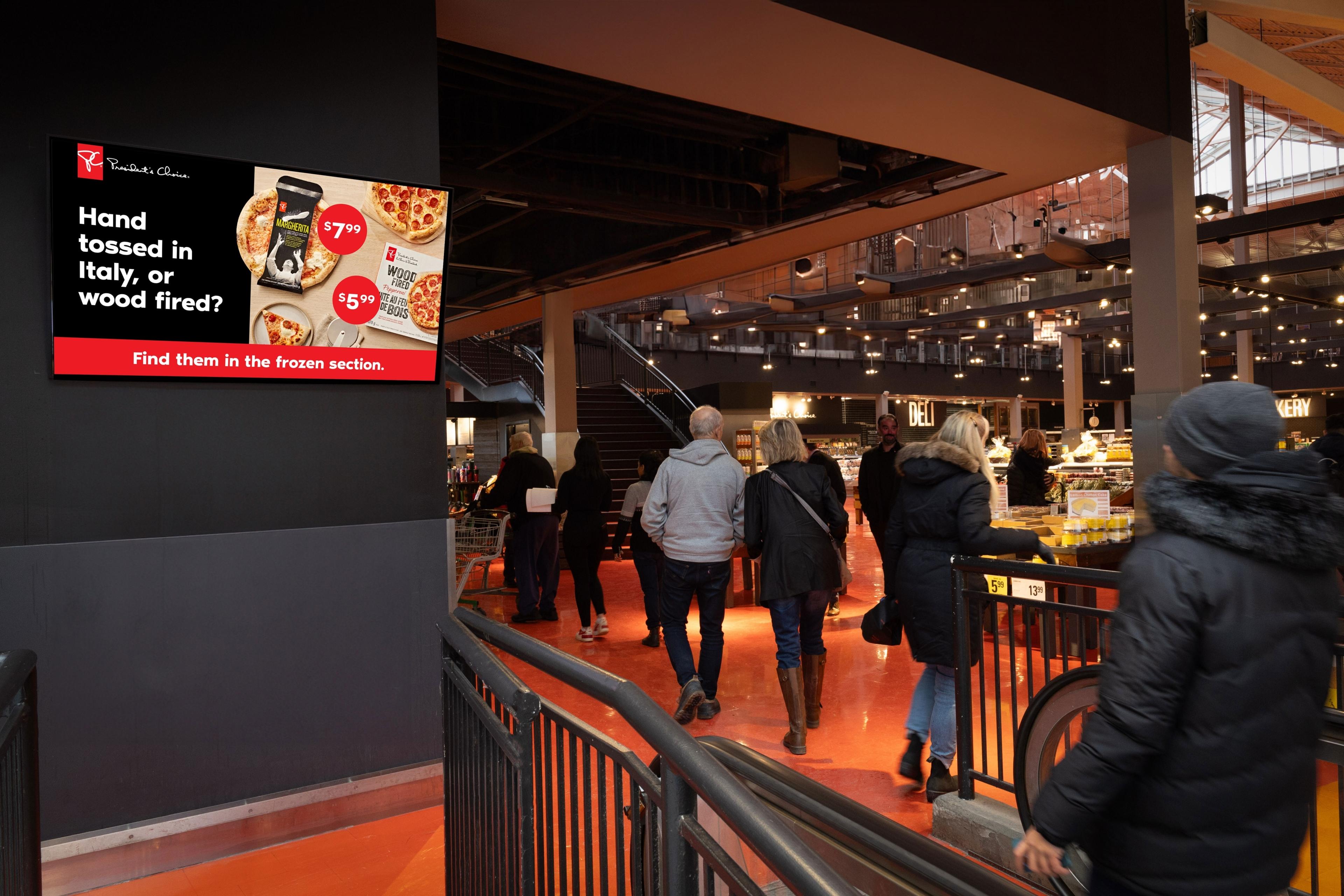 Grocery store advertisement of pizza