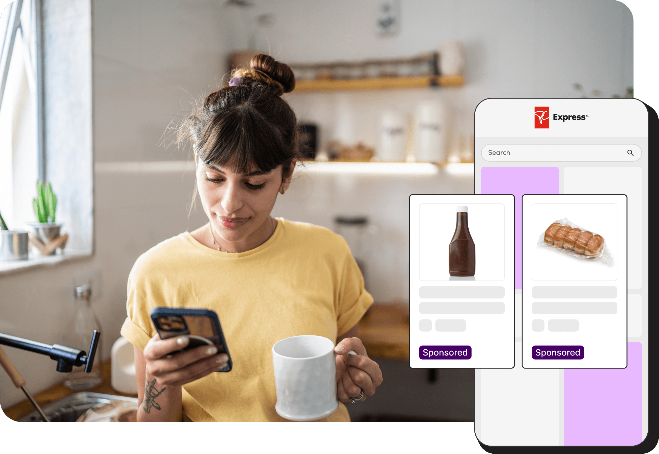 Woman viewing sponsored products on her mobile device