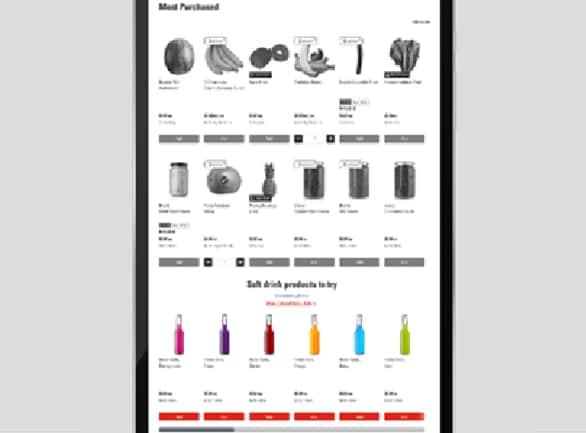 An iPad is displaying an e-commerce site with soda pop options. 